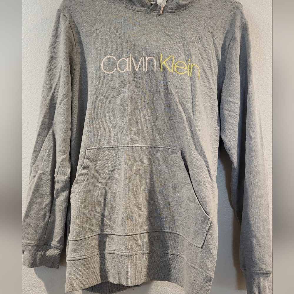 Calvin Klein Gray Hoodie with Yellow Logo